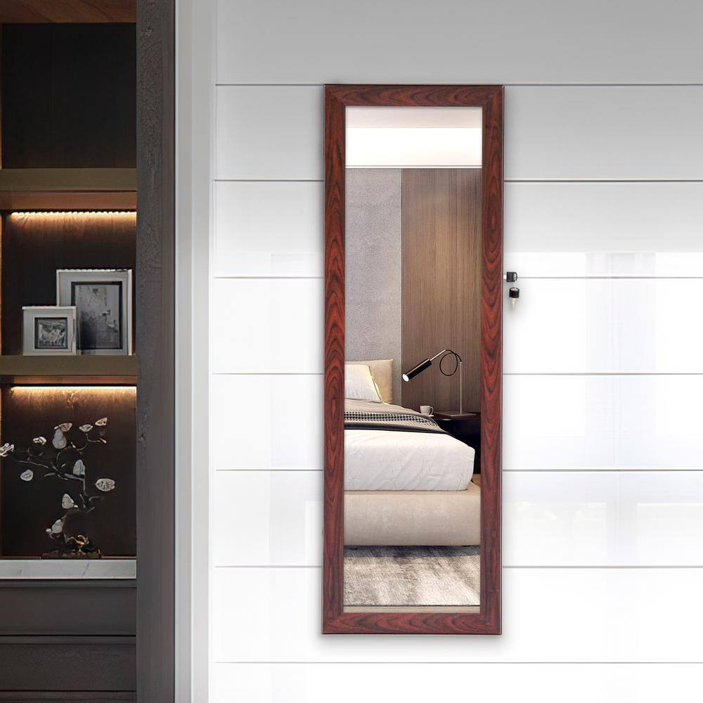 None Brown Simple Jewelry Storage Mirror Cabinet With LED Lights Can Be Hung On The Door Or Wall
