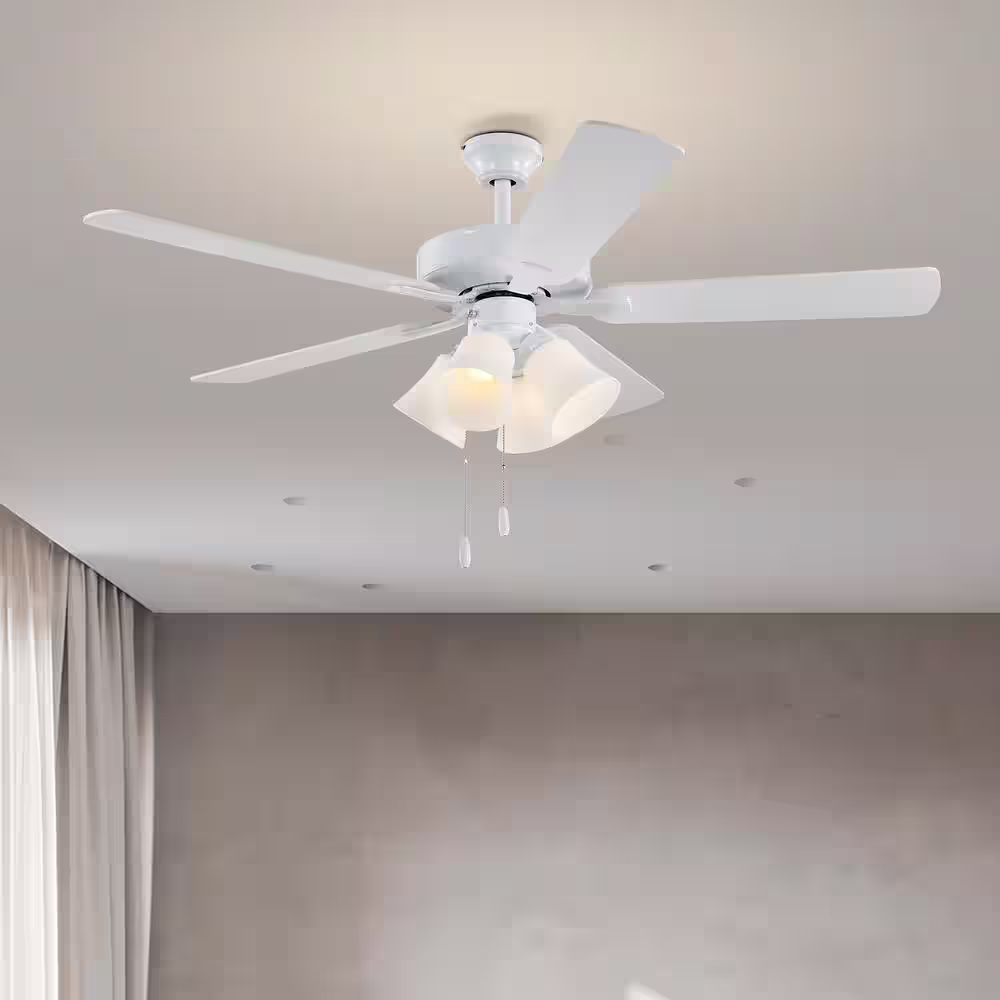 Edvivi 52 in. Indoor White 5-Blade Farmhouse Reversible Ceiling Fan with Light Kit and Pull Chain