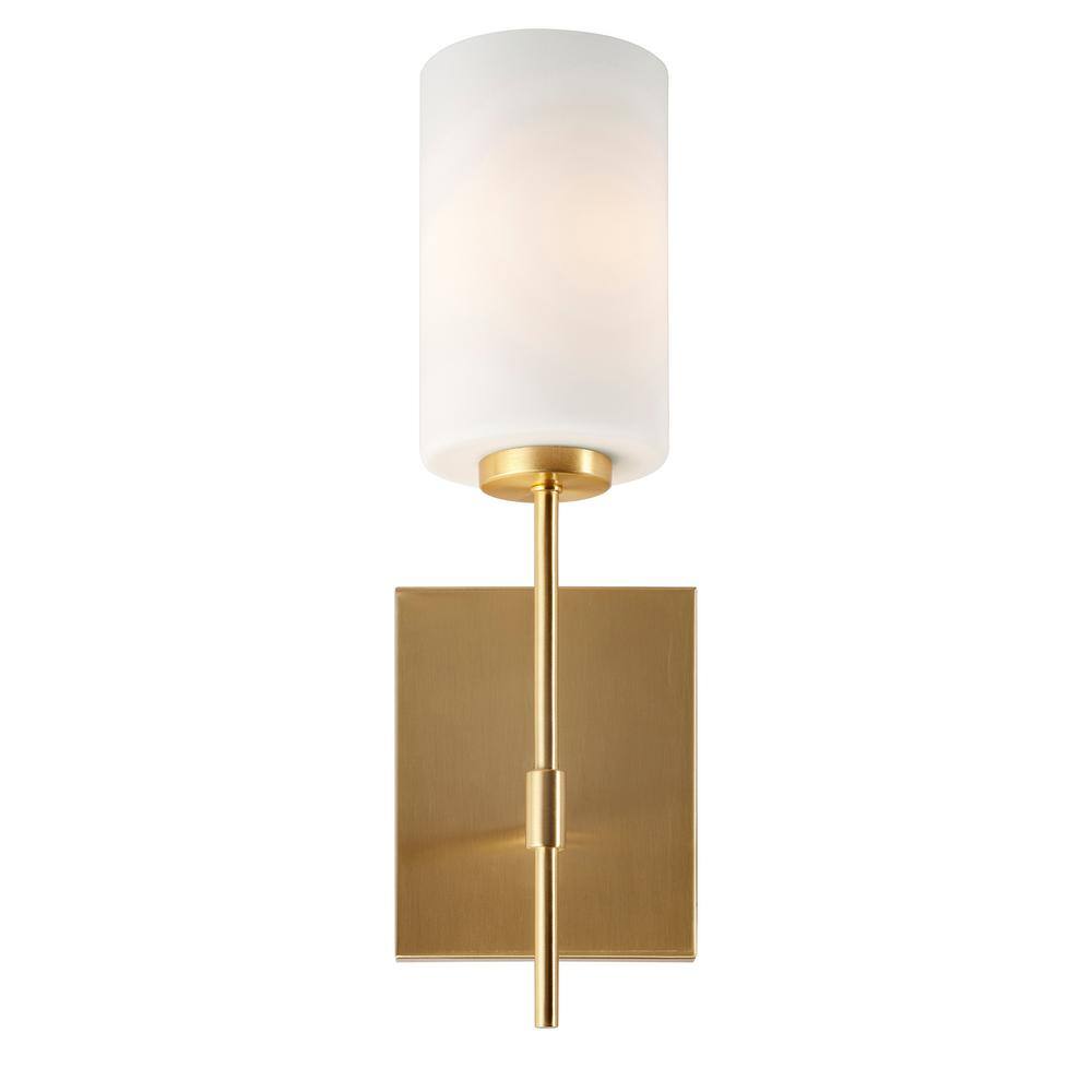 None Faye 1-Light Soft Gold Wall Sconce Vanity Light with Satin Opal Glass