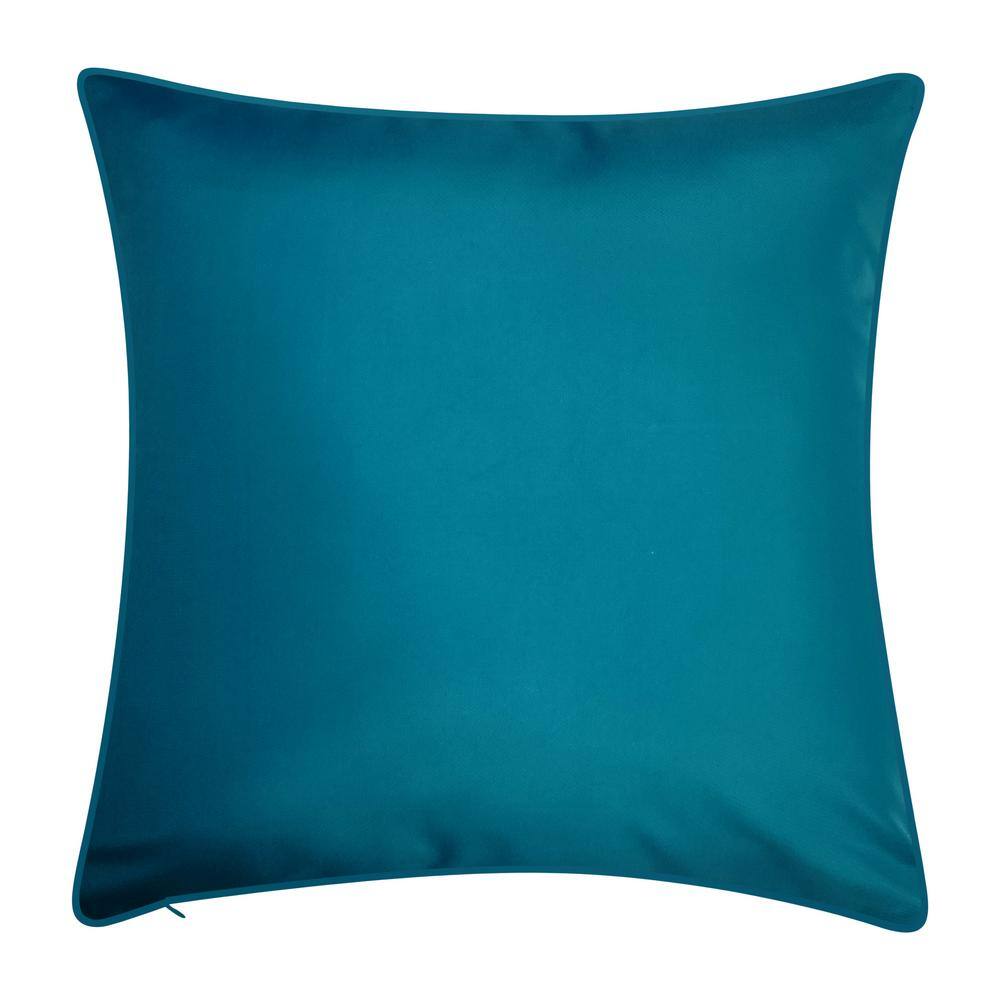Edie@Home Turqoise Peacock Print with Embroidery Indoor/Outdoor 20 x 20 Decorative Throw Pillow
