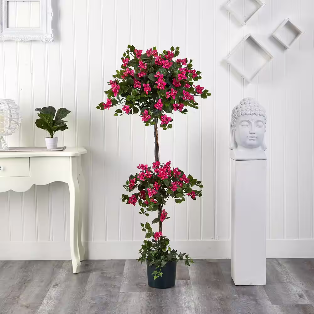 Nearly Natural 5 ft. Artificial Mini Bougainvillea Topiary Silk Tree
