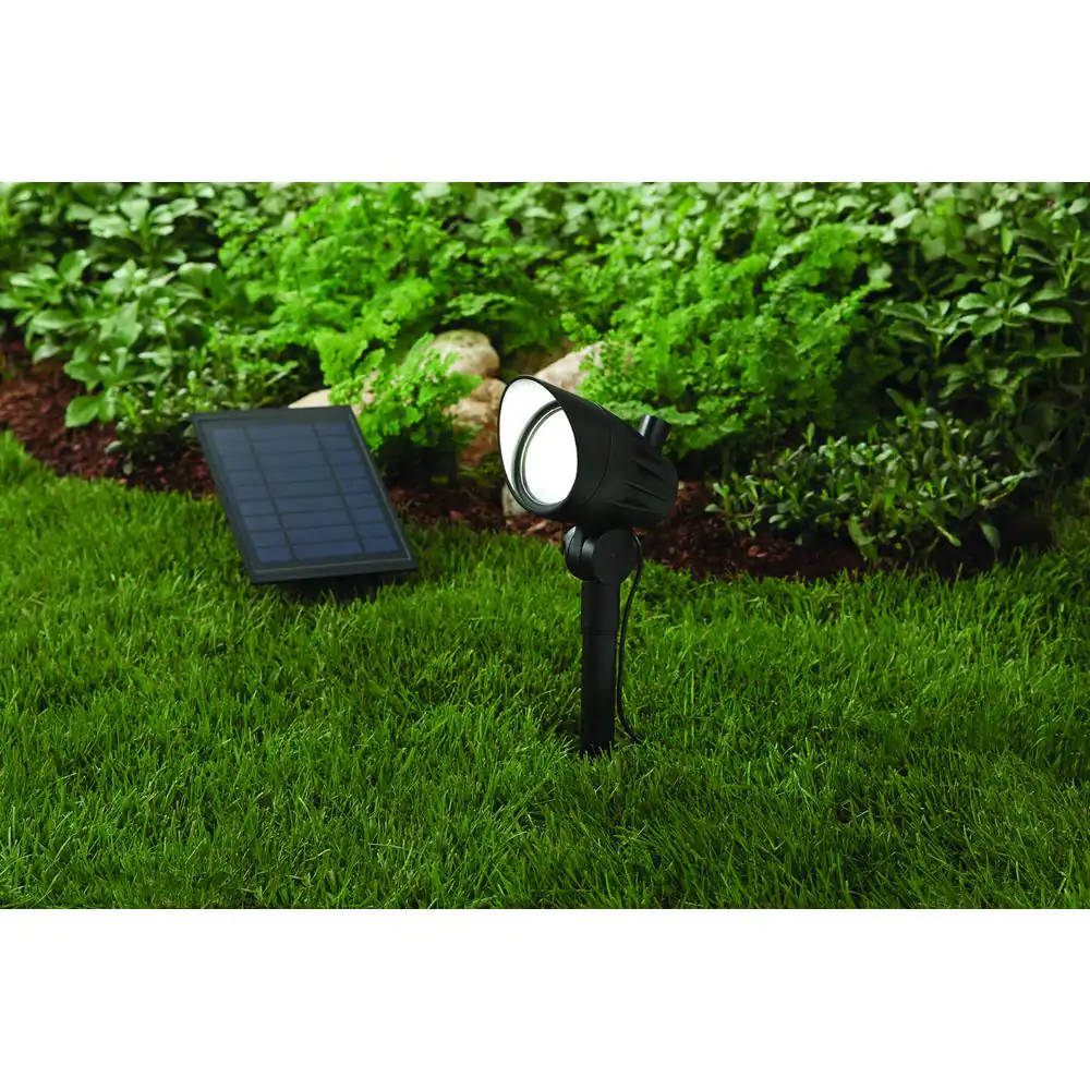 Hampton Bay 150-300 Lumens Black LED High-Low Metal Outdoor Solar Spotlight