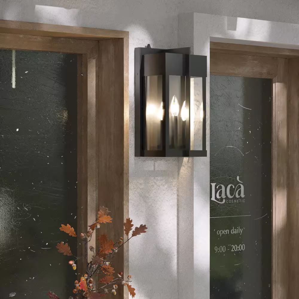 Maxax Montpelier Black 3-Light Outdoor Hardwired Water Glass Wall Lantern Sconce with Dusk to Dawn