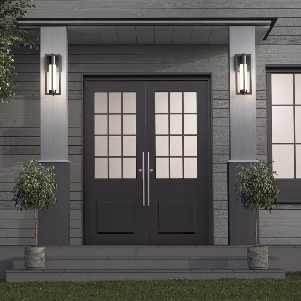 Artika Walt Black Modern 3 CCT Integrated LED Outdoor Hardwired Garage and Porch Light Lantern Sconce