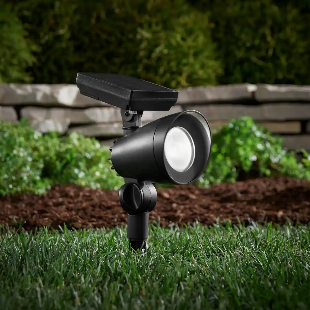 Hampton Bay 55 Lumens Black LED Outdoor Solar Spotlight with Adjustable Head