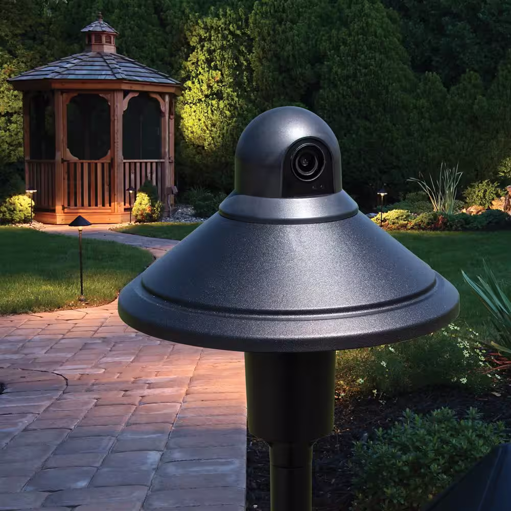 Novolink Low Voltage Black Motion Sensing LED Landscape Path Light with IP Camera and Battery Back-up