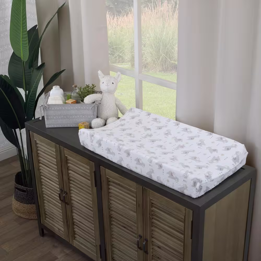 NoJo Mama's Little Llama Grey and White Super Soft Changing Pad Cover