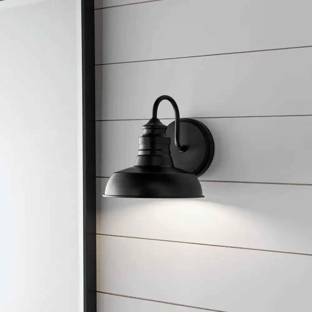 Hampton Bay Elmcroft 7.63 in. 1-light Matte Black Farmhouse indoor wall sconce with Metal Shade