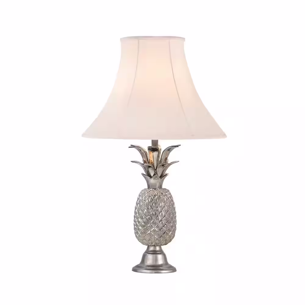 Aspen Creative Corporation 28 in. Nickel Metal Table Lamp with Bell Shaped Lamp Shade in White