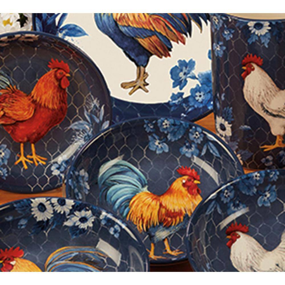 Certified International Indigo Rooster Multicolored Dinner Plate (Set of 4)