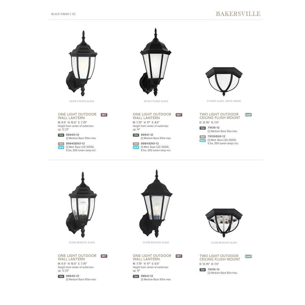 Generation Lighting Bakersville 1-Light Outdoor Black Wall Lantern Sconce Fixture