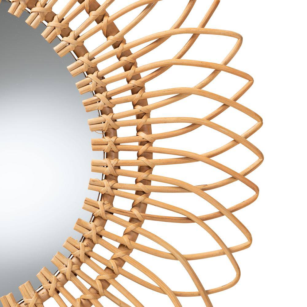 bali & pari Bora 31.5 in. H x 31.5 in. W Natural Brown Rattan Mirror