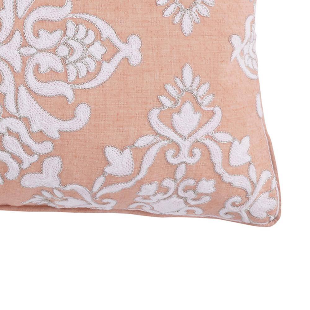 None Darcy Coral, White Stitched Medallion 12 in. x 24 in. Throw Pillow