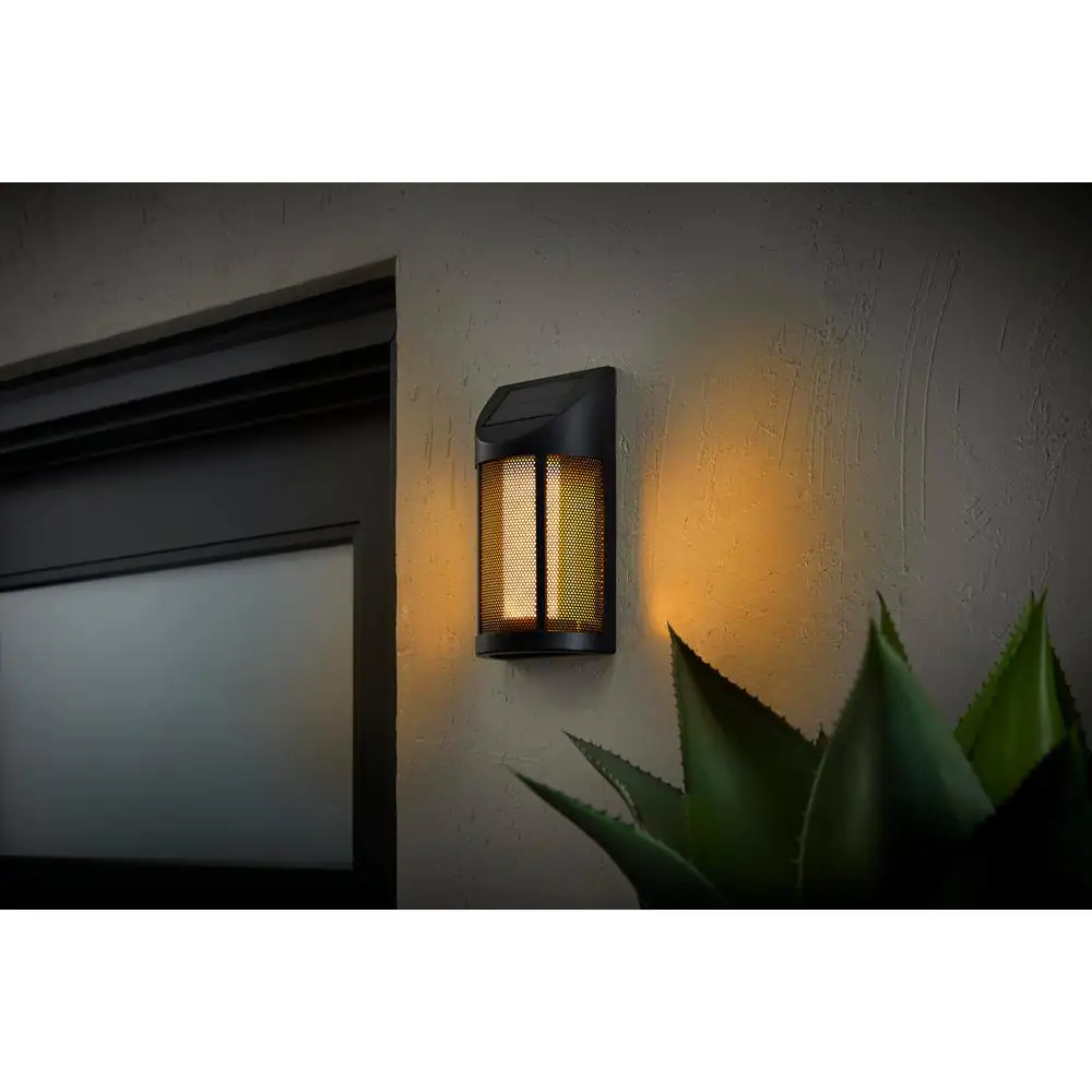Hampton Bay Ambrose Solar 6 Lumens Matte Black Integrated LED Wall Lantern Sconce with Flicker Flame Effect; Weather Resistant