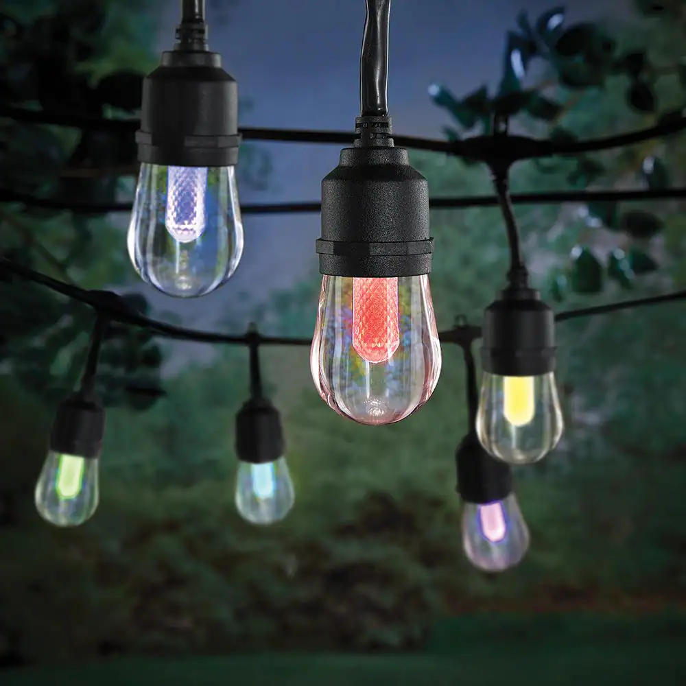 Hampton Bay Indoor/Outdoor 12-Light 24 ft. Smart Plug-in Edison Bulb RGBW Color Changing LED String Light Powered by Hubspace