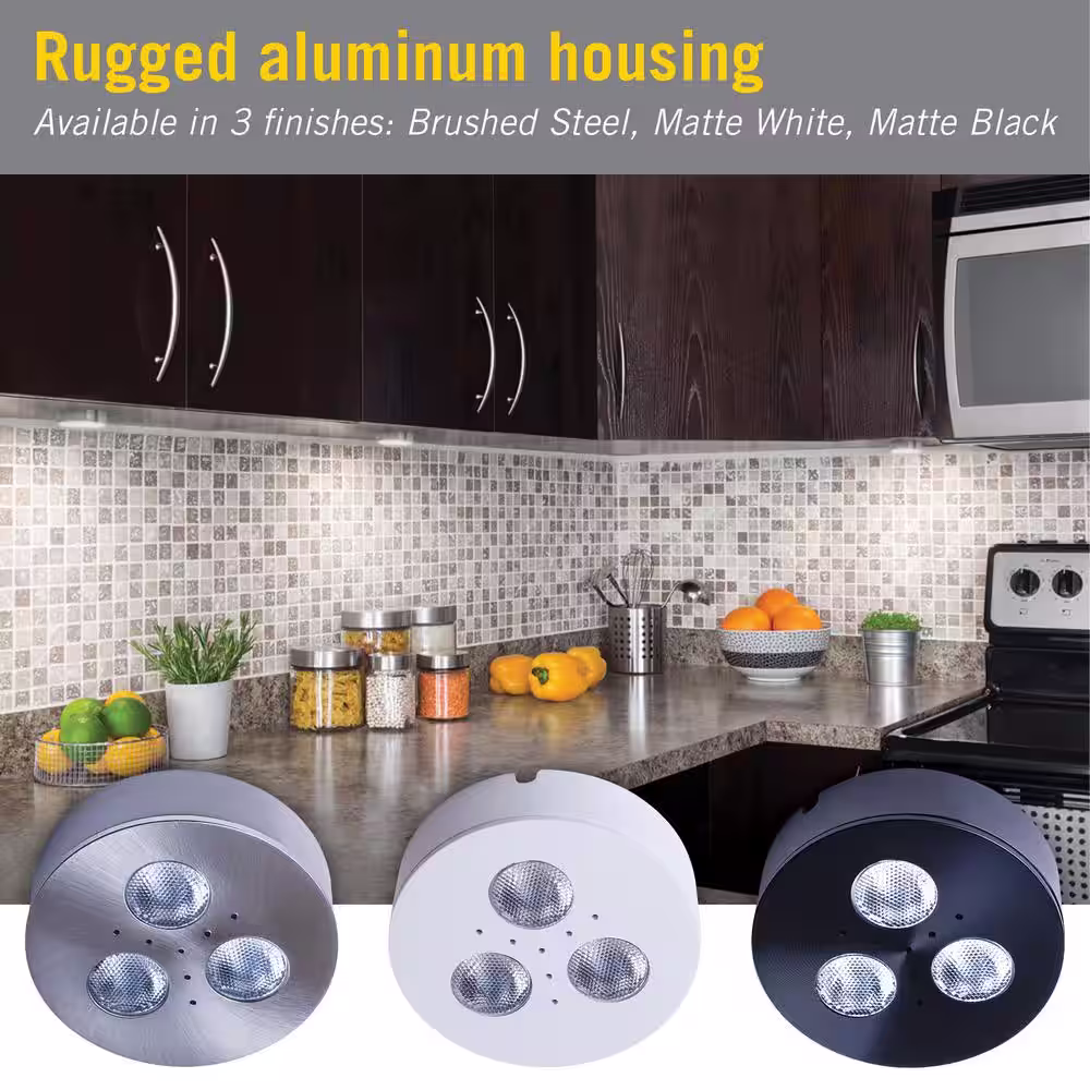 Armacost Lighting Pro-Grade Bright White LED Brushed Steel Dimmable Puck Light/Recessed Downlight