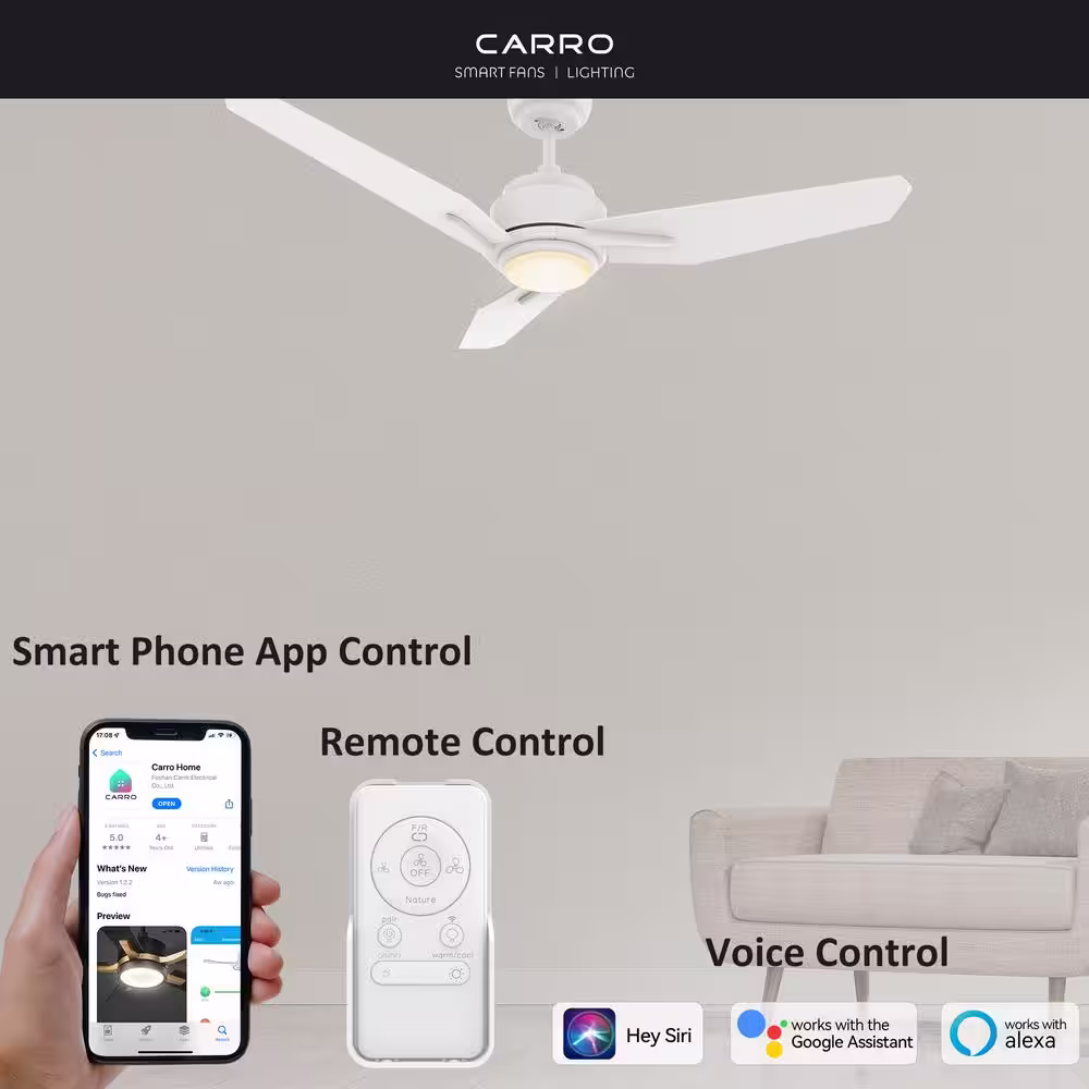 CARRO Tilbury 48 in. Dimmable LED Indoor/Outdoor White Smart Ceiling Fan with Light and Remote, Works with Alexa/Google Home
