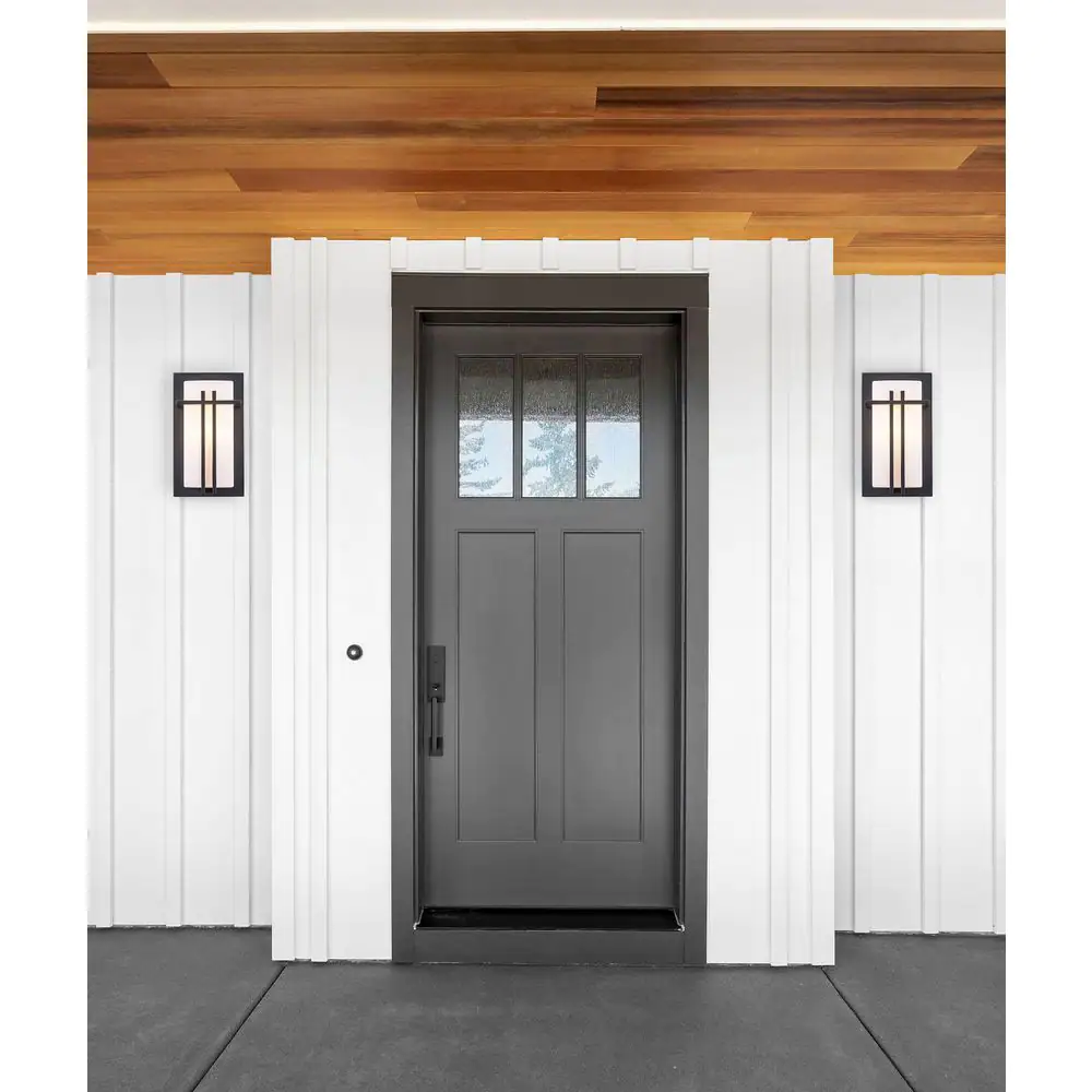 Bel Air Lighting Doheny 1-Light Black Modern Outdoor Wall Light Fixture with Opal Acrylic Shade