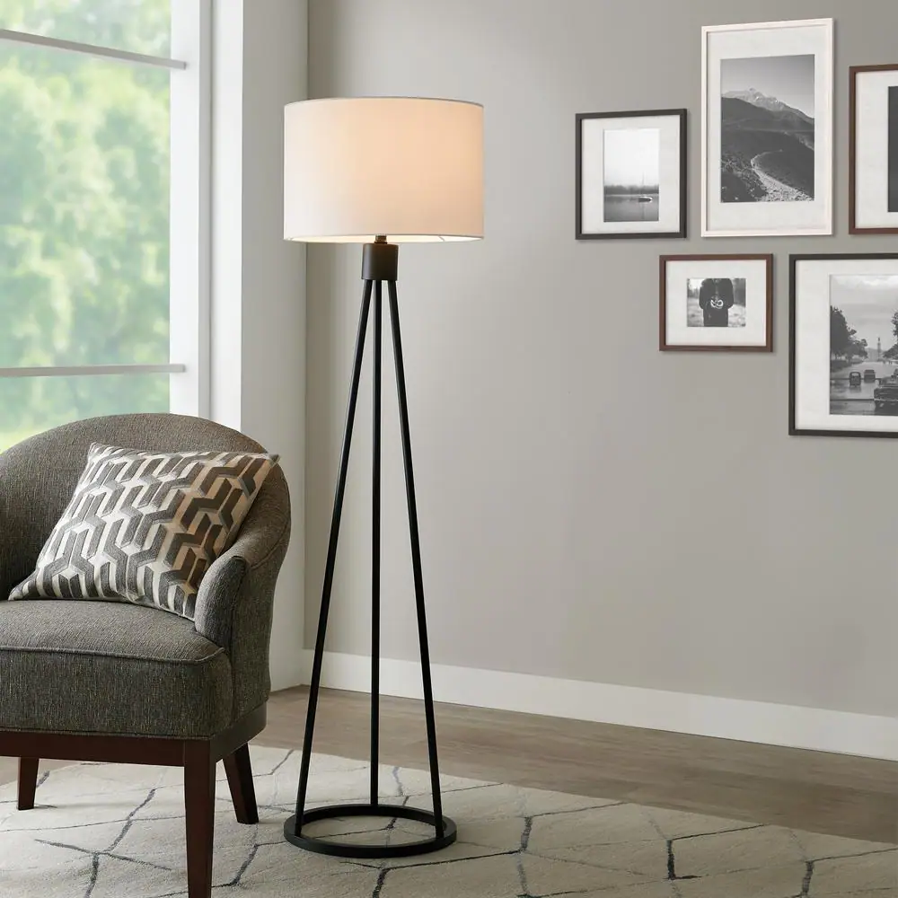 Hampton Bay Higgins 56.25 in. Black Tripod Floor Lamp with Round Base