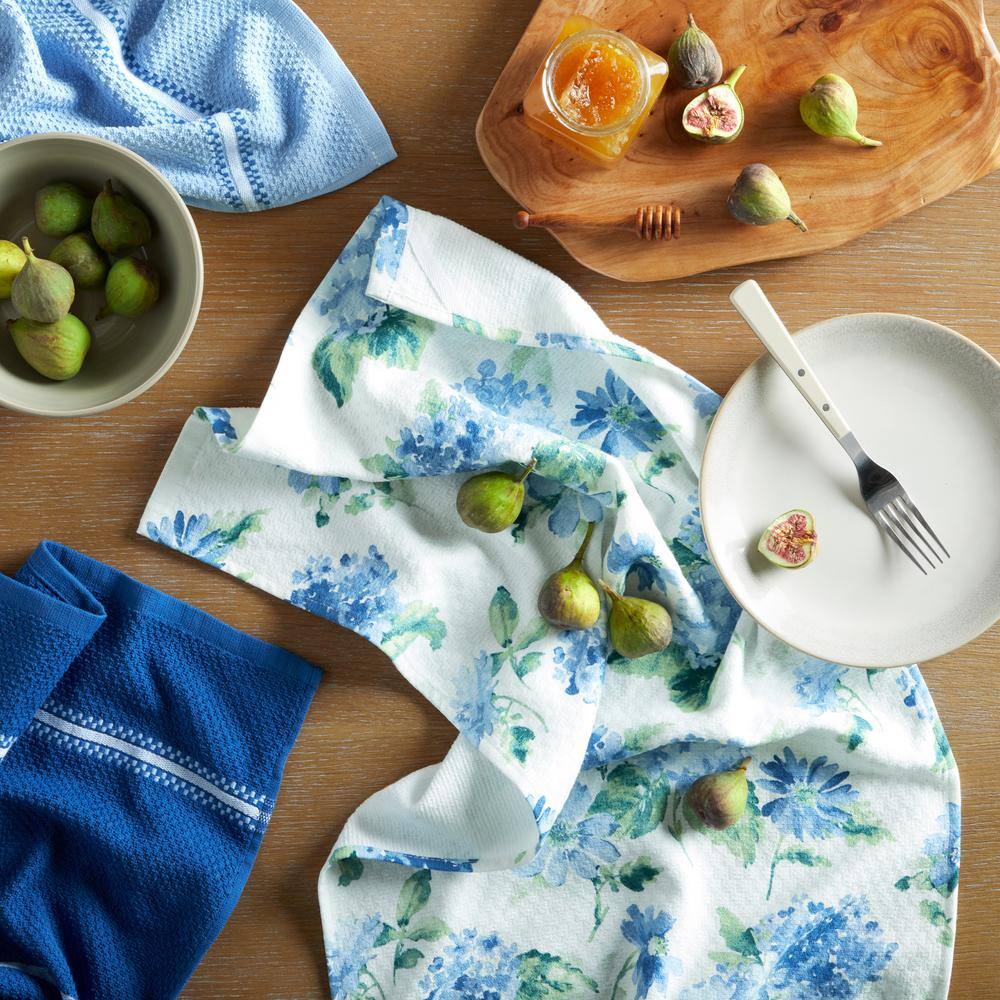 MARTHA STEWART Amber Floral Blue/Green Cotton Kitchen Towel Set (2-Pack)