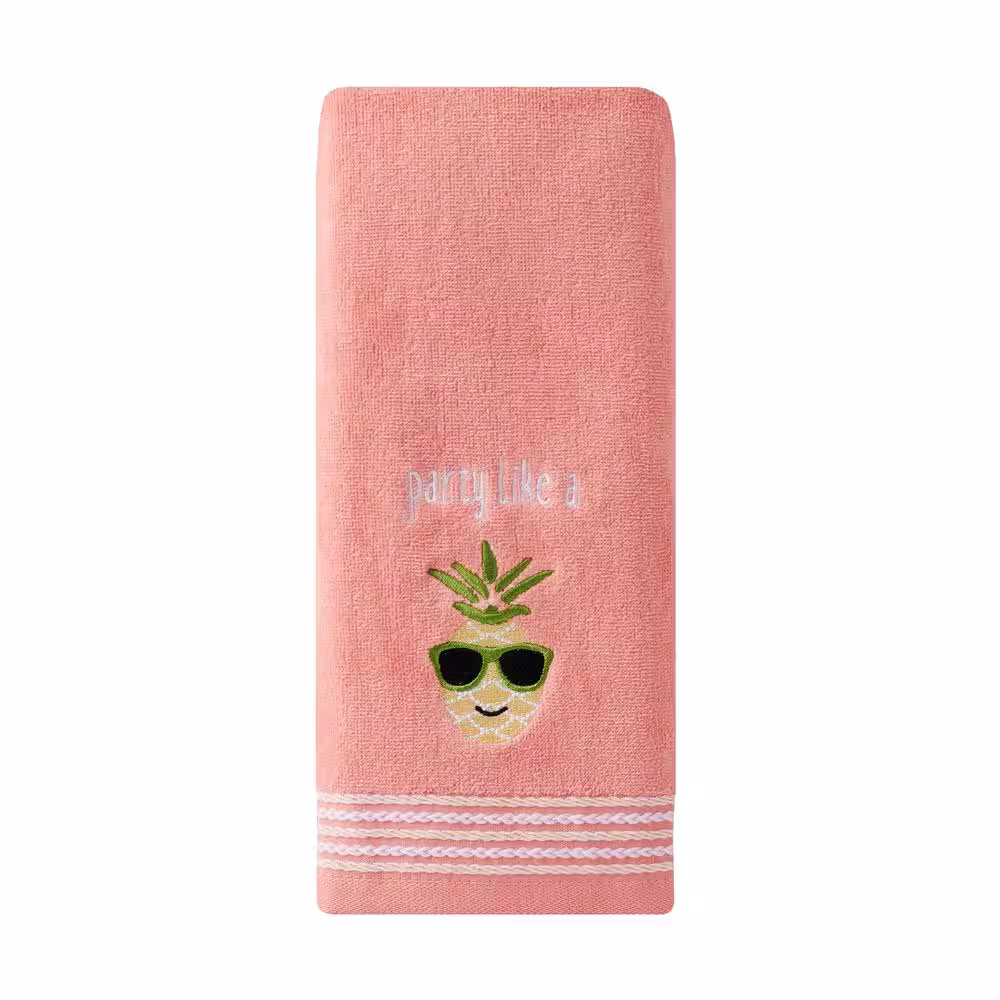 None Coral Pink 100% Cotton Party Pineapple Hand Towel (2-Pack)