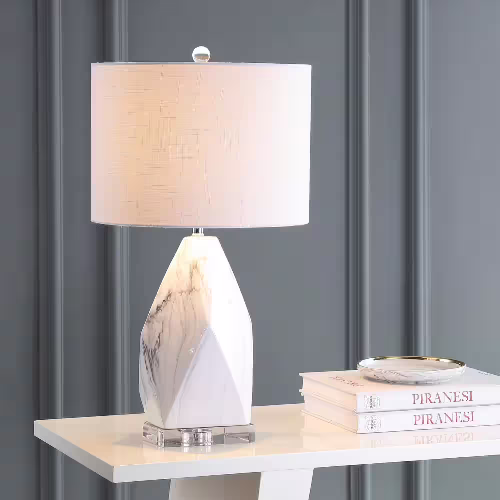 None Oslo 25.5 in. Ceramic Marble/Crystal LED Table Lamp, White