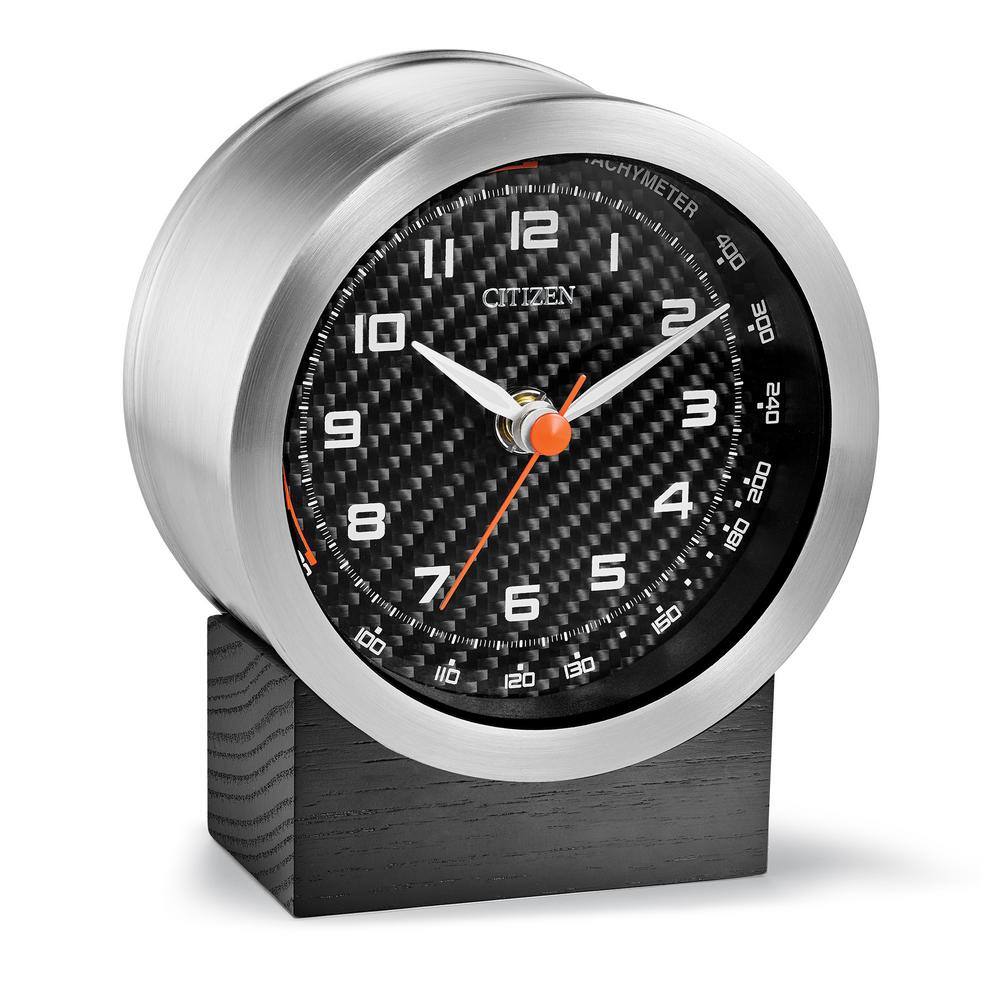 CITIZEN Brushed Metal Case Table Clock with Genuine Carbon Fiber Dial