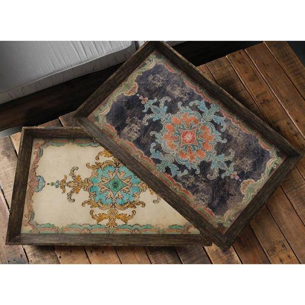A & B Home 25 in. x 15 in. Decorative Tray in Rustic Brown (2-Pack)