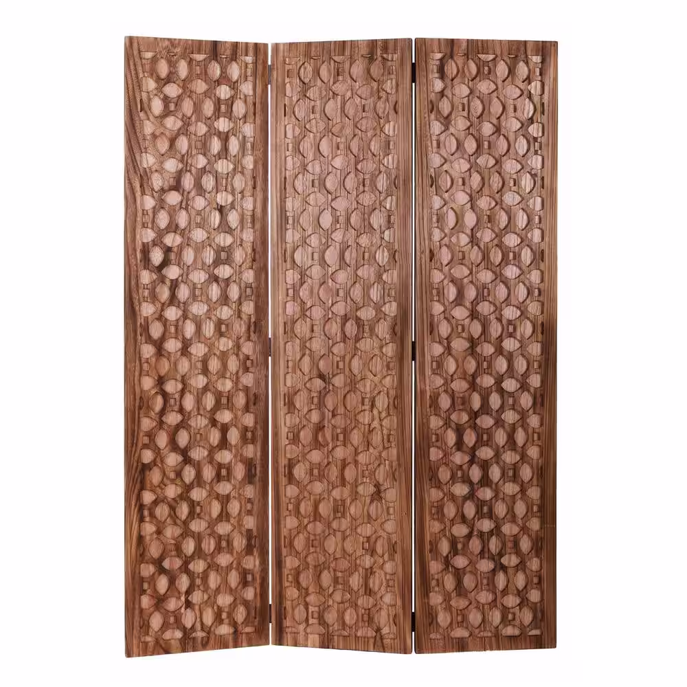 None SG-323 Carved Wood Screen 3-Panel Room Divider