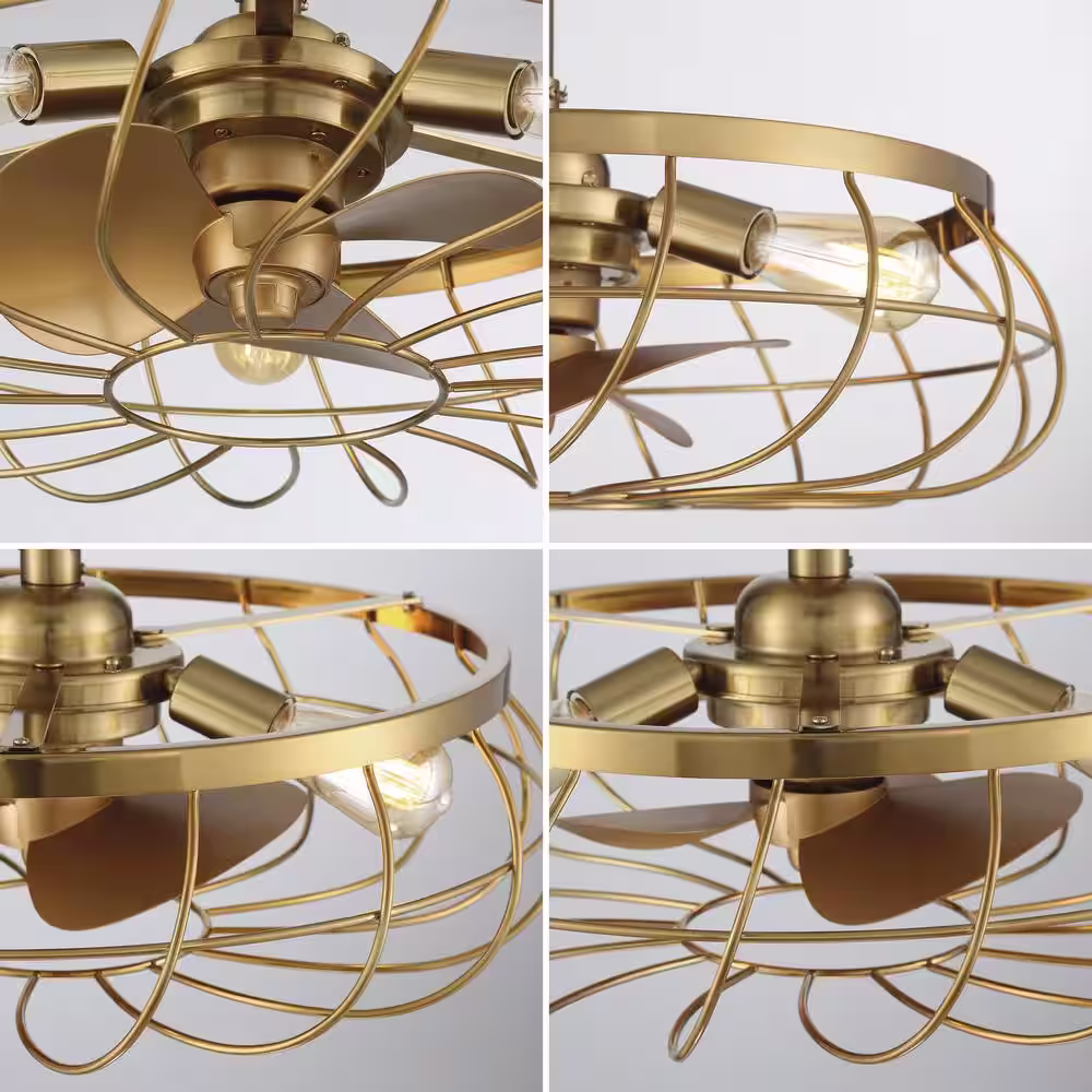 ARRANMORE LIGHTINGÂ &Â FANS Santiago 22 in. Indoor/Outdoor Aged Brass Ceiling Fan with Dimmable Integrated LED Lights and Remote Control