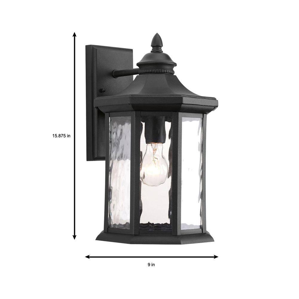 Progress Lighting Edition Collection 1-Light Textured Black Clear Water Glass Traditional Outdoor Large Wall Lantern Light