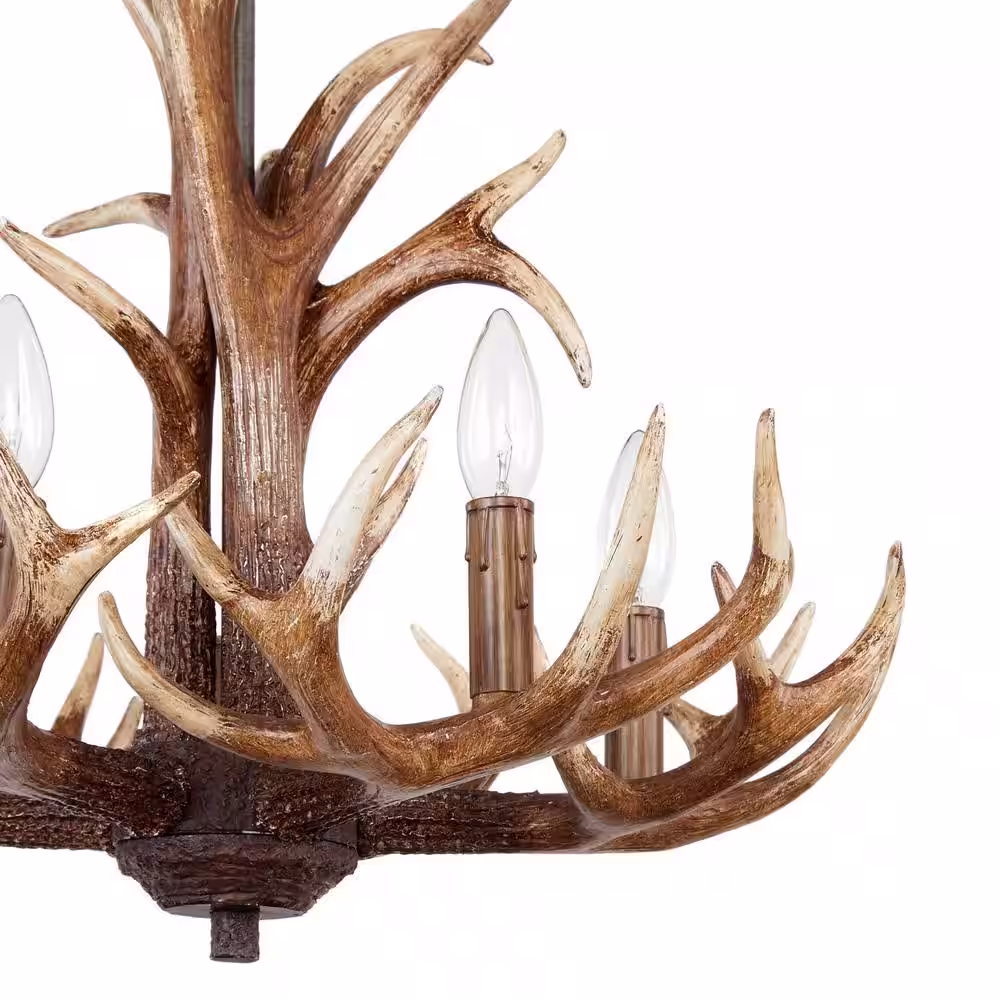Hampton Bay Deer Lake 20 in. 5-Light Handmade Finish No Shade Antler Chandelier