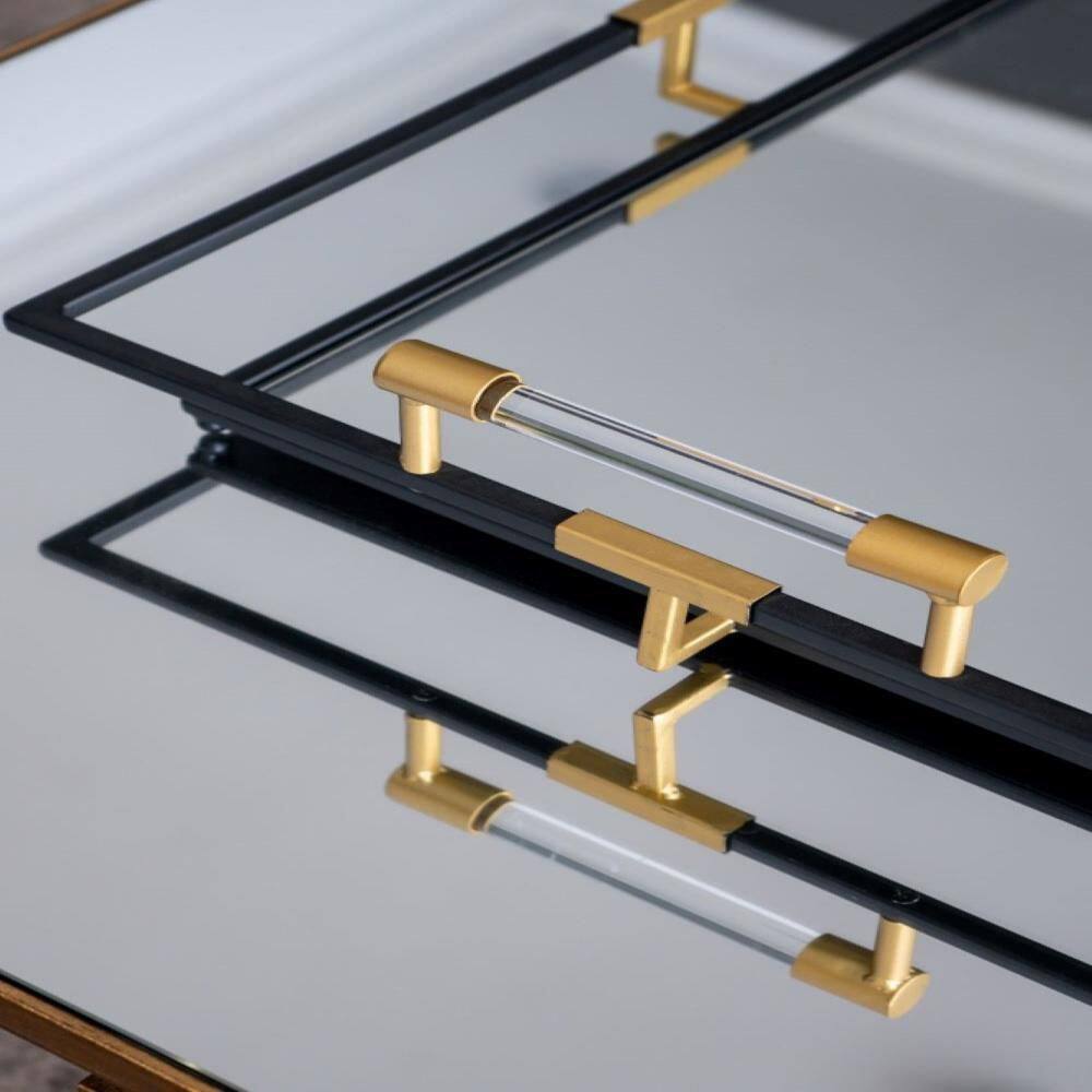 A & B Home Tribute Rectangular Black and Gold Trays with Handles (Set of 2)