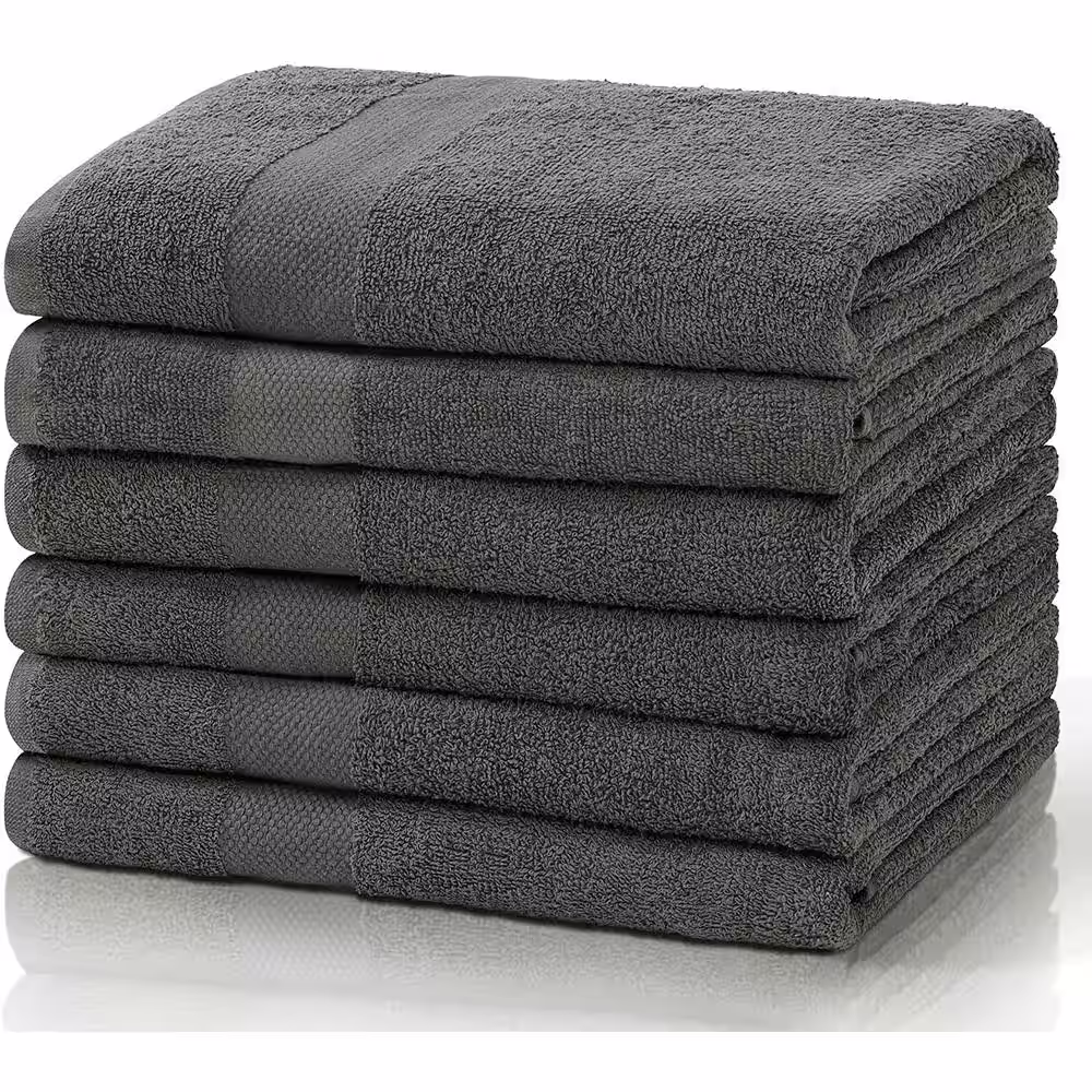 None 6-Piece Gray Highly Absorbent Cotton Quick Drying Bath Towel Set