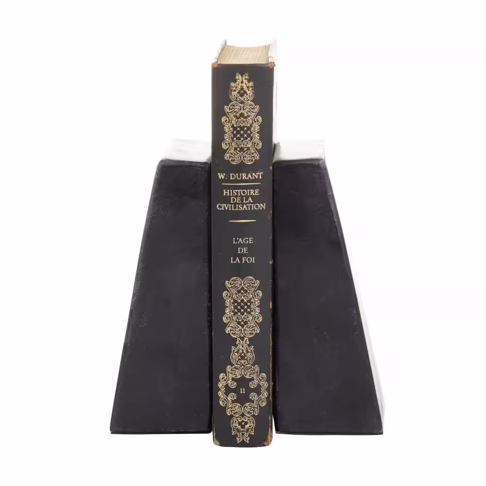 CosmoLiving by Cosmopolitan Black Marble Block Geometric Bookends with Gold Inlay (Set of 2)