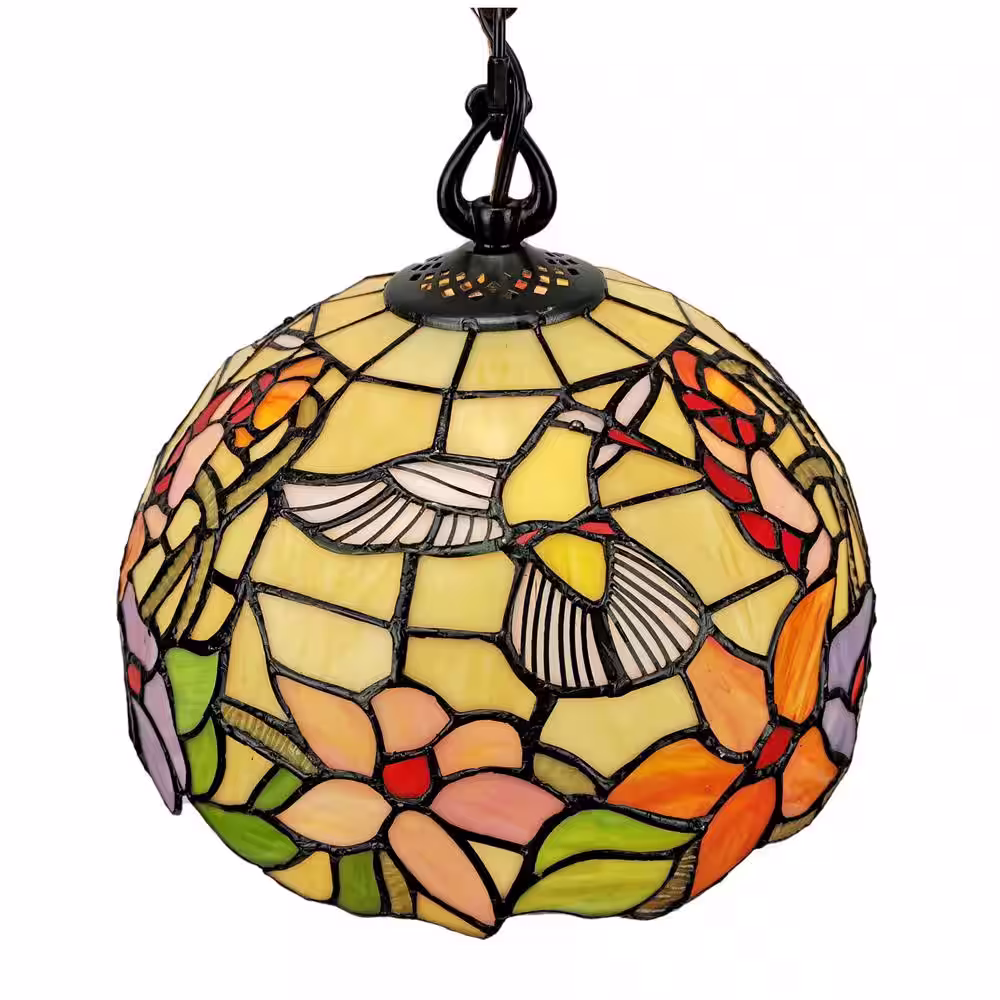 Amora Lighting 1-Light Multi-Color Hanging Pendant Lamp with Stained Glass Lamp Shade