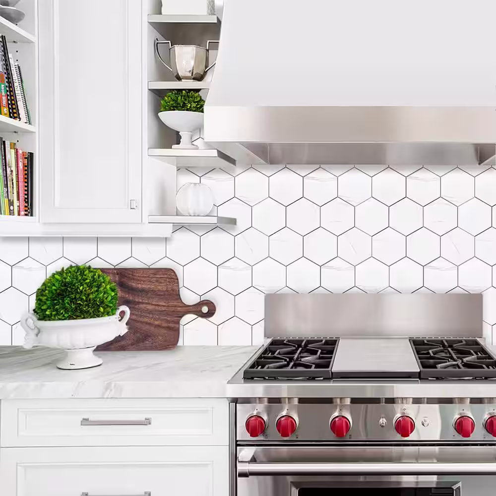 MURELLA White 11.95 in. x 12.00 in. SPC Peel and Stick Backsplash Tile (1 sq. ft./pack)
