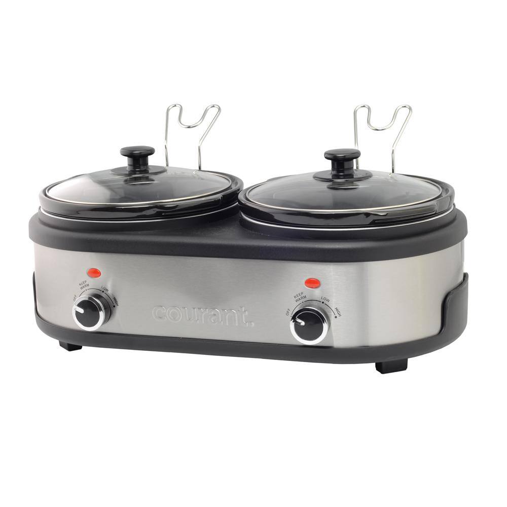 Courant 5 qt. (2.5 qt.) Each Double Slow Cooker - Stainless Steel