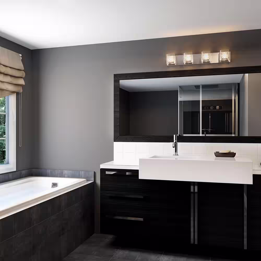 Artika Crystal Cube 31 in. 4-Light Chrome Modern Vanity Light Bar for Bathroom with Clear Glass