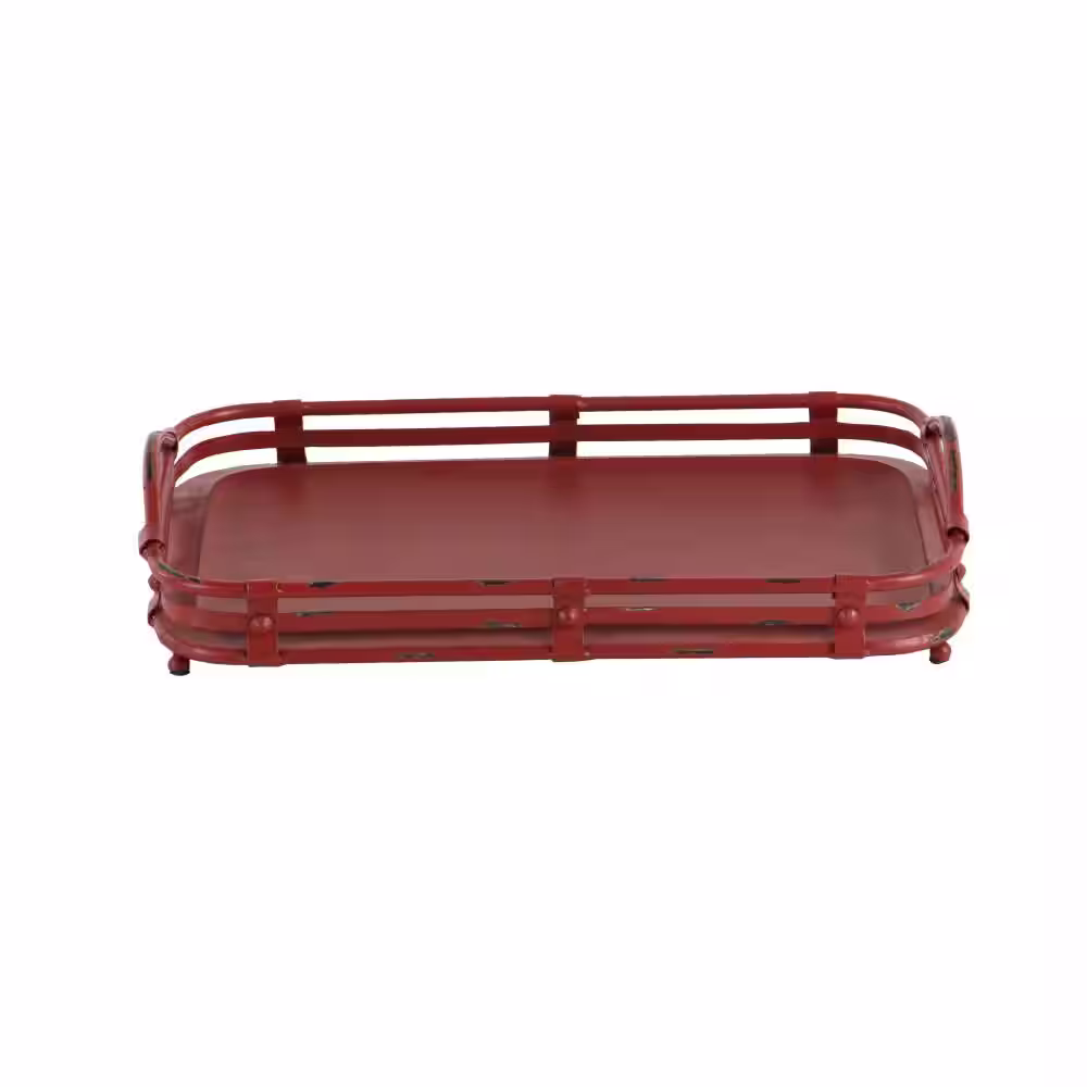 Litton Lane Red Metal Decorative Tray (Set of 2)