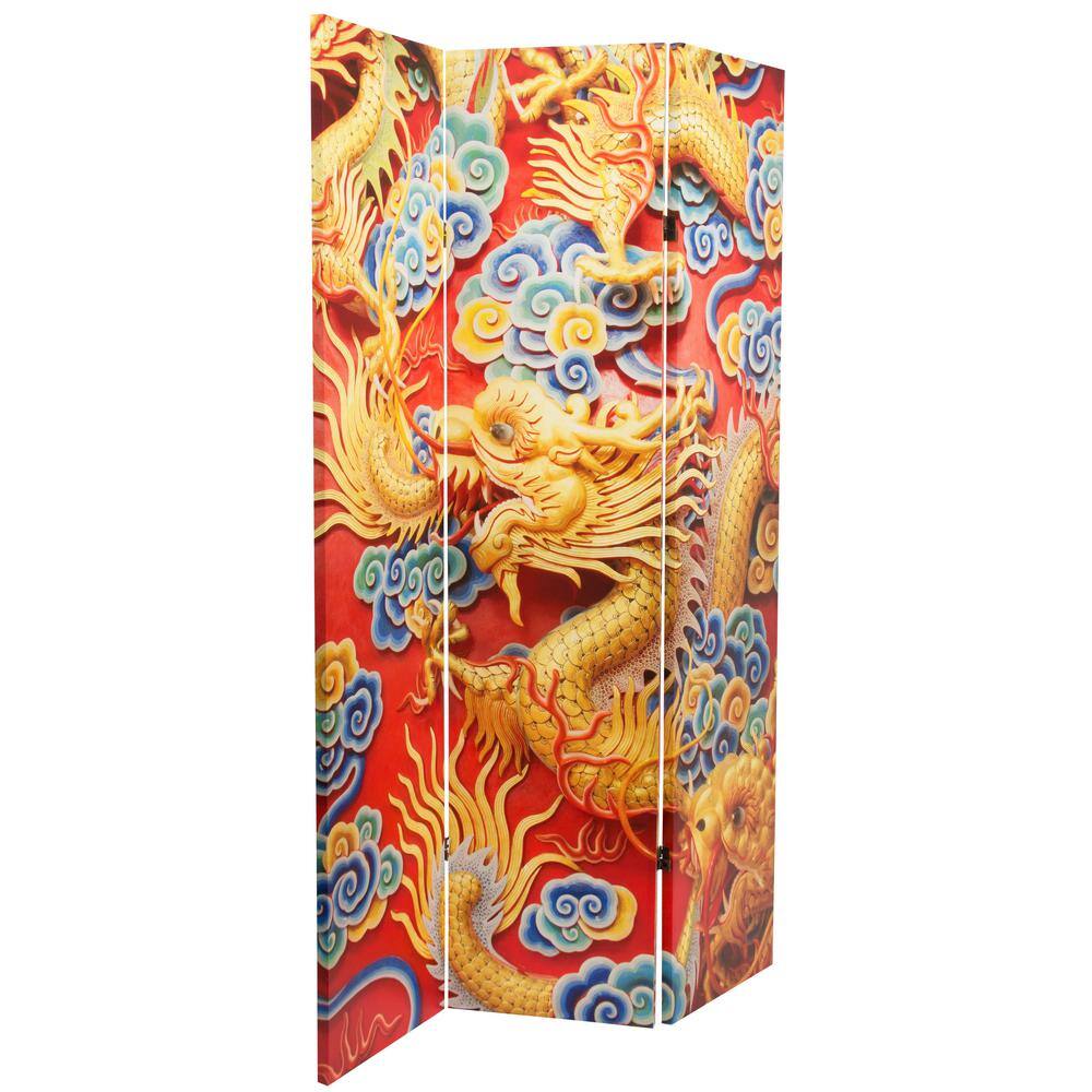 Oriental Furniture Dragon 6 ft. Printed 3-Panel Room Divider