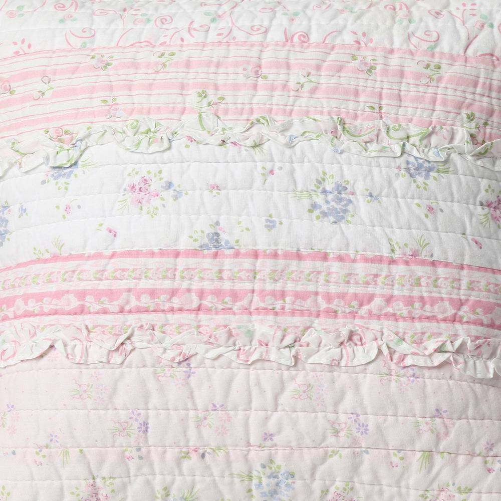 None Pink Rose Peonies Flower Garden Ruffle Stripe Shabby ChicPinkCotton 15 in.x15in. x 4 in.SquareDecorThrowPillow(Set of 1)