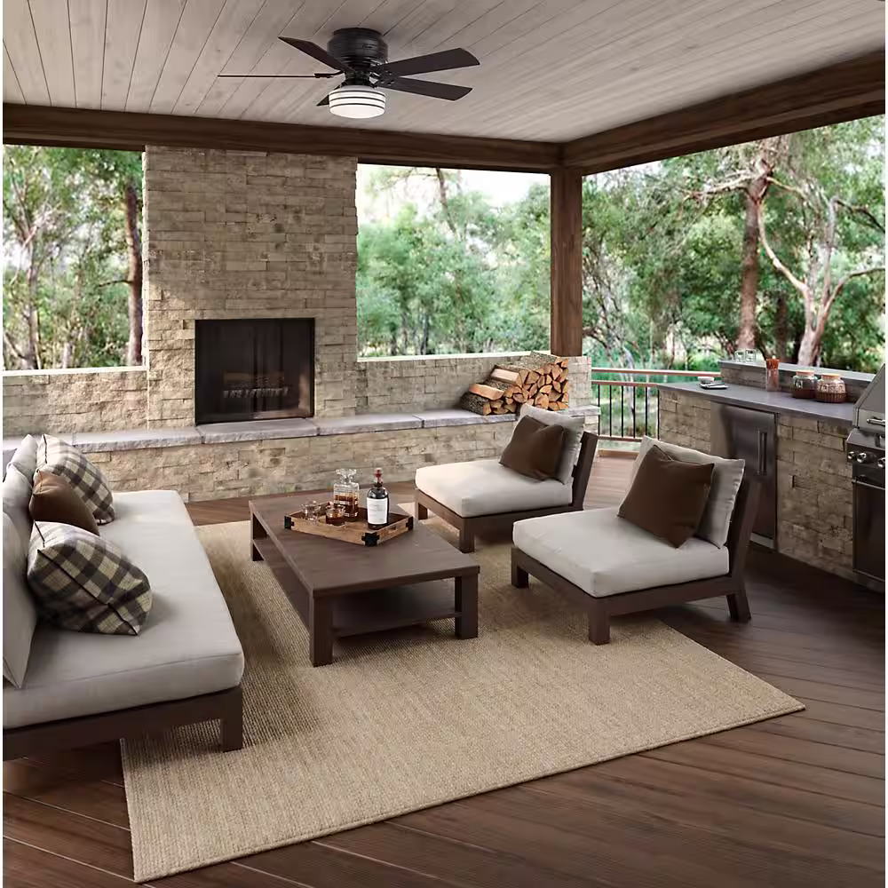 Hunter Cedar Key 52 in. Indoor/Outdoor Matte Black Low Profile Ceiling Fan with Light Kit and Handheld Remote Control