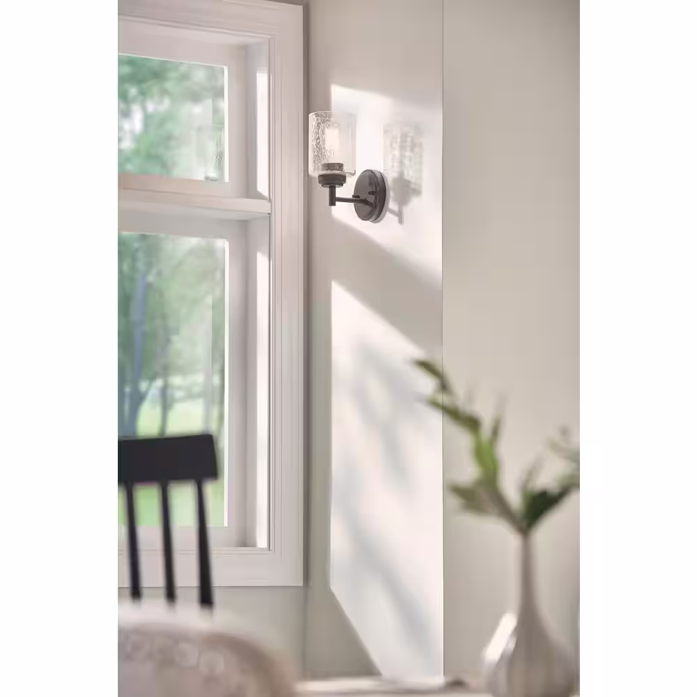 KICHLER Winslow 1-Light Olde Bronze Bathroom Indoor Wall Sconce Light with Clear Seeded Glass Shade