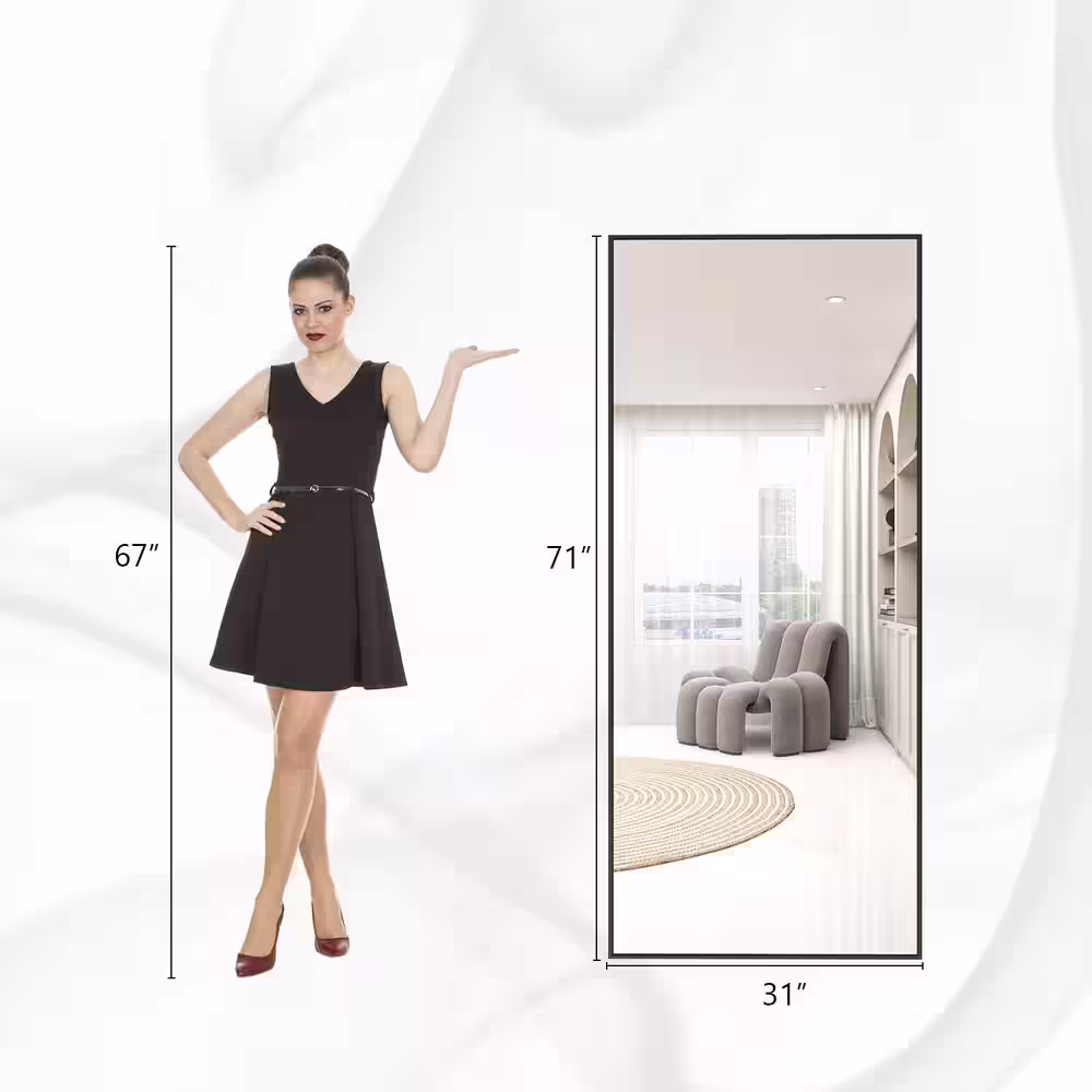 XRAMFY 71 in. H x 31 in. W Classic Rectangular Black Framed Aluminum Alloy Full Length Leaning Mirror