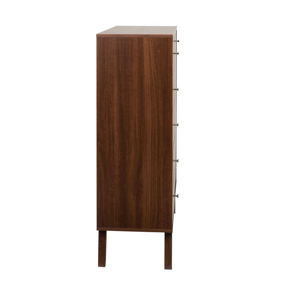 Prepac Milo 5-Drawer Cherry Mid-Century Modern Chest with Door 34.5 in W. x 49 in H. x 16 in. D