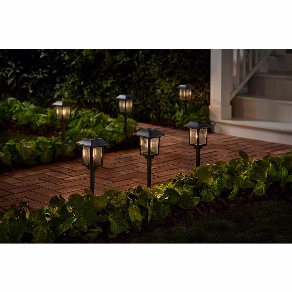 Hampton Bay Ashburn 12 Lumens Black Spiral Filament LED Outdoor Solar Path Light (6-Pack)