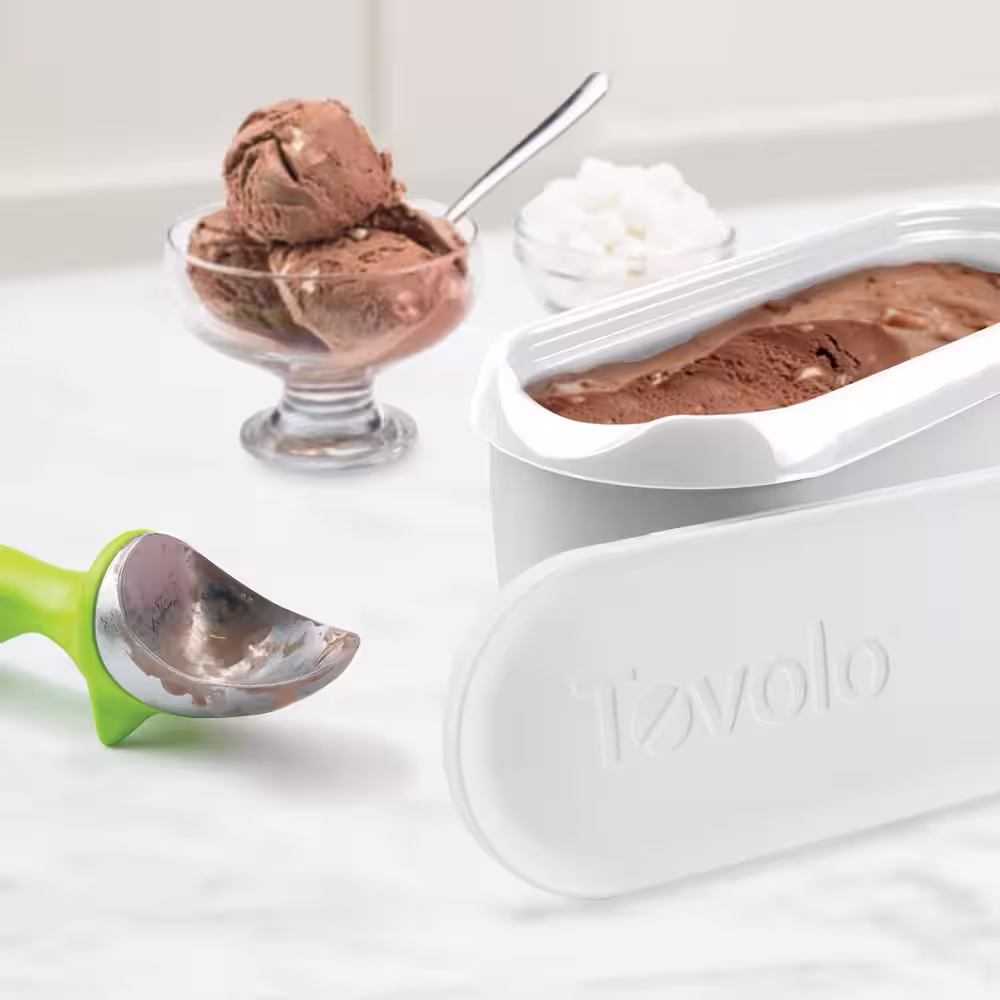 Tovolo Glide-A-Scoop Ice Cream Tub, 2.5 Quart, Insulated, Airtight Reusable Container With Non-Slip Base, White