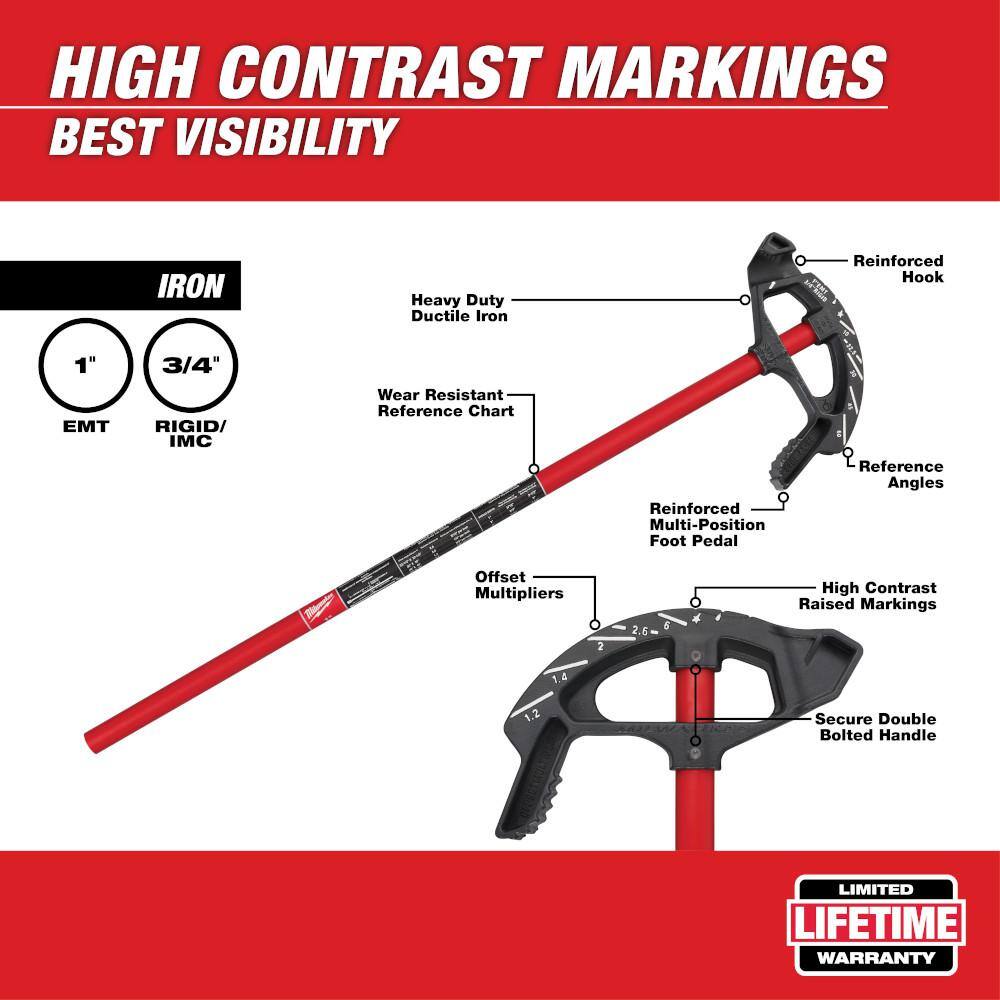 Milwaukee 1 in. Iron Conduit Bender and Handle with 100 ft. Polyester Fish Tape with Non-Conductive Tip