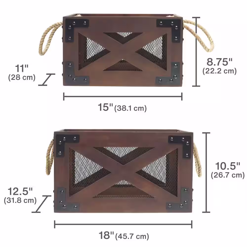 Mikasa 2-Piece Wooden Brown Storage Crate Set, 15 in./18 in.